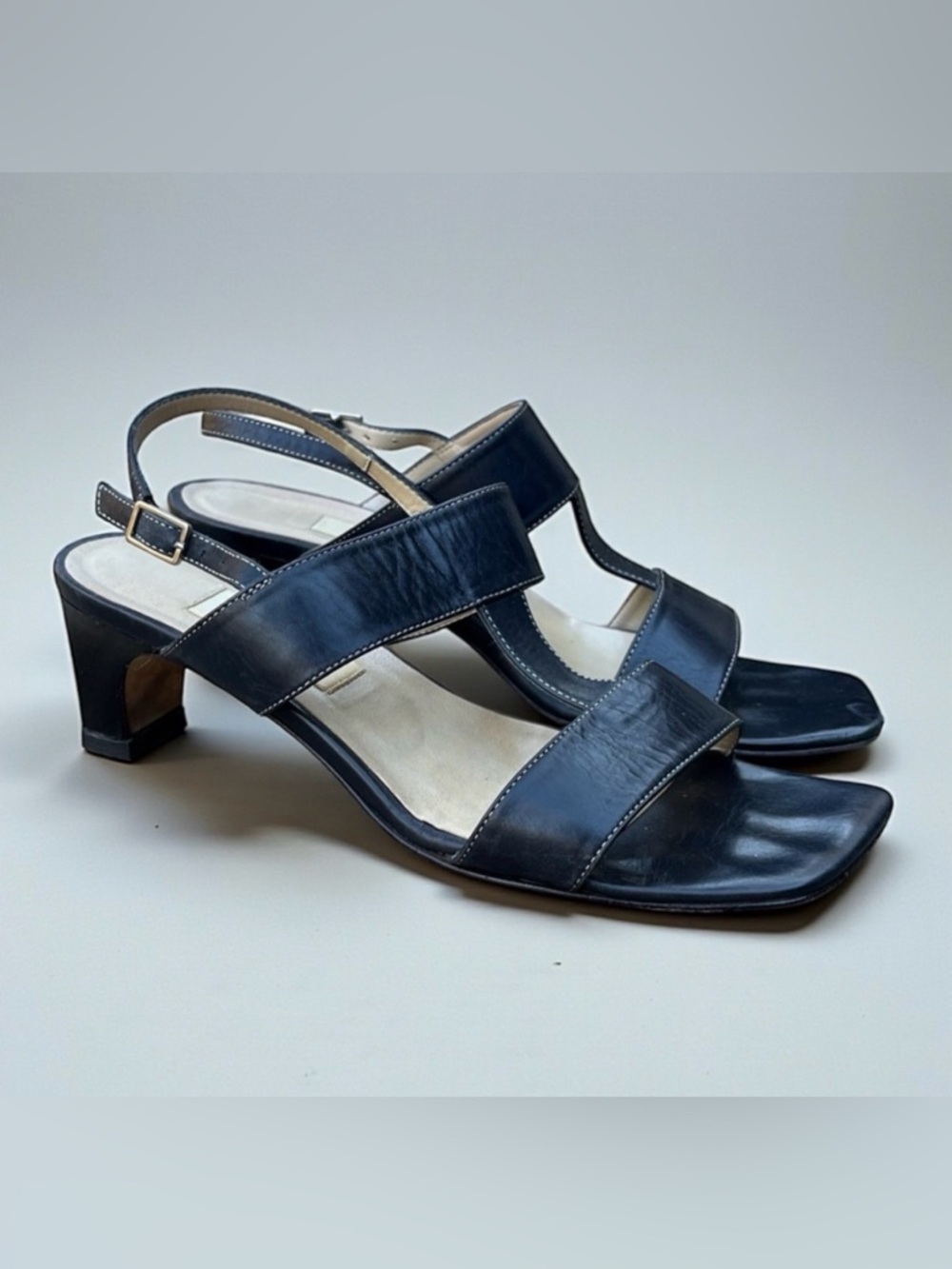 Talbots T-Strap Nappa Leather Slingback Heel in Navy Size 6 1/2 M